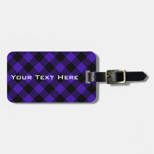 Black Blue Check Luggage Tag with Custom Text Name