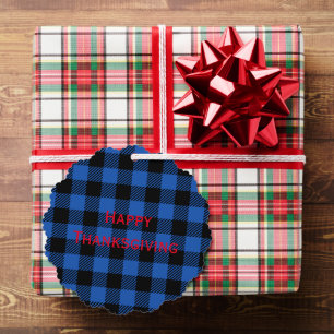 Black Blue Chequered Buffalo Pattern   Personalise Tree Decoration Card