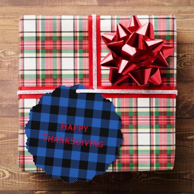 Black Blue Chequered Buffalo Pattern | Personalise Tree Decoration Card (Insitu (Gift))
