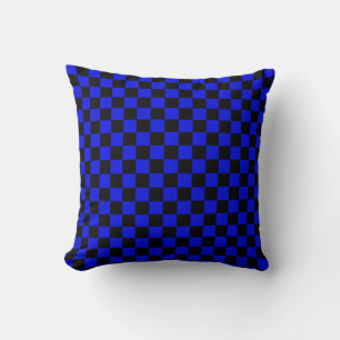 Black & Blue Chess Pattern Throw Pillow
