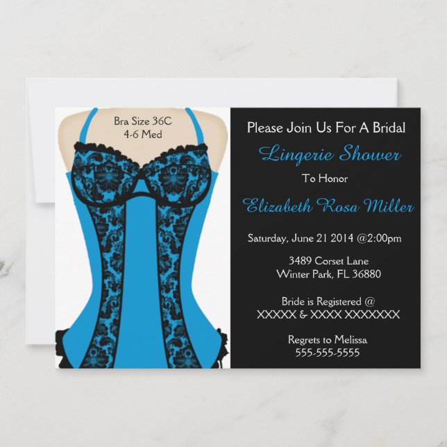 Black & Blue Corset Lingerie Shower Invite (Front)