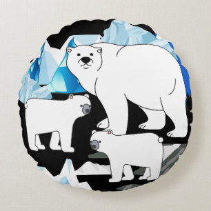 Black Blue Cute Polar Bear Ice Cubs Snow Animal  Round Cushion