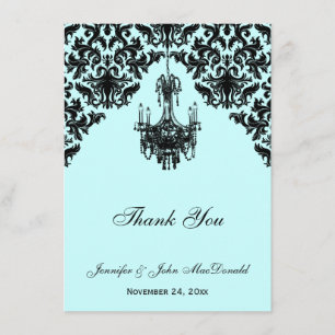 Black Blue Damask Chandelier Thank You Card