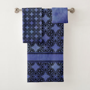 Black & Blue Diamond Chains Pattern Bath Towel Set
