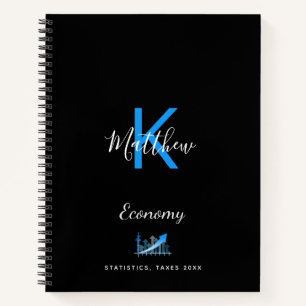 Black blue economy office monogram notebook