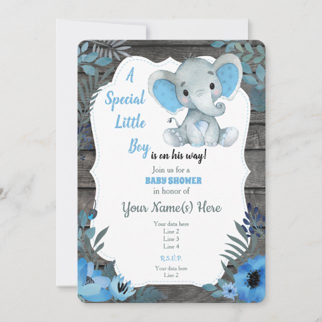 Black blue Elephant Baby Shower Invitation (Front)