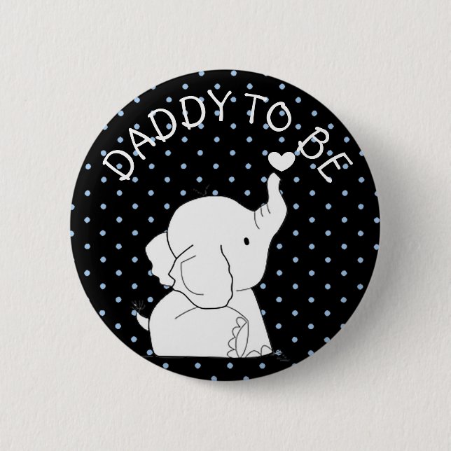 Black Blue Elephant Baby Shower Pin Dad to be (Front)