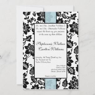 Black/Blue Floral Damask Wedding Invitation