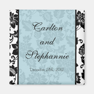 Black/Blue Floral Damask Wedding Magnet Favour