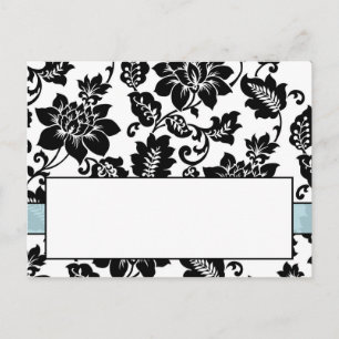 Black/Blue Floral Damask Wedding Place Card