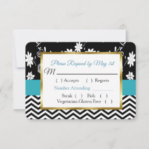 Black & Blue Floral Hearts Wedding RSVP card