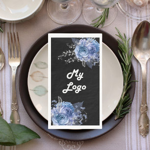 Black blue florals business logo napkin