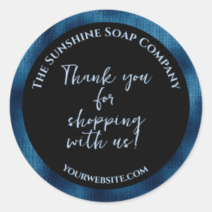 Black & blue foil thank you for shopping with us classic round sticker