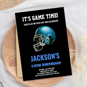 Black Blue Football Birthday Invitations