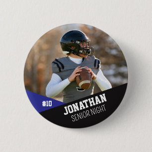 Black Blue Football Button Senior Night Team Kids