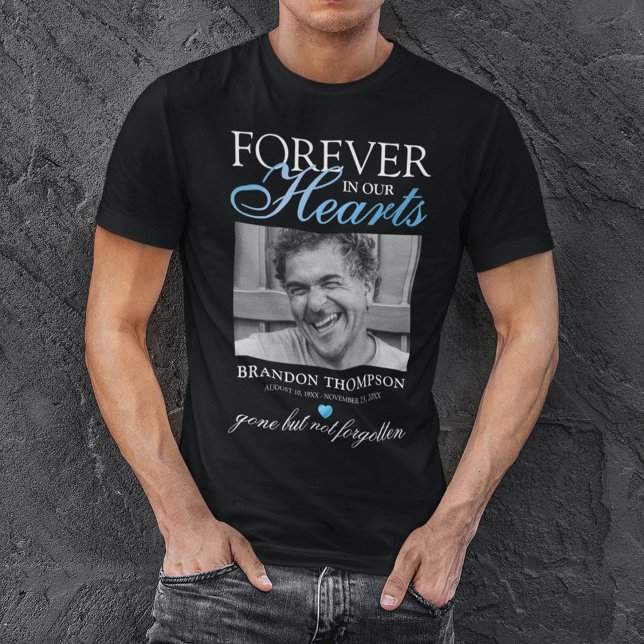 Black Blue Funeral Photo Memorial T-Shirt (Creator Uploaded)