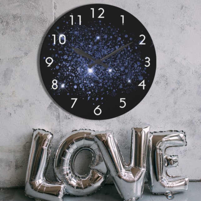 Black blue glitter dust large clock (Creator Uploaded)
