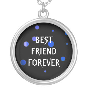 Black Blue Glitter Faux Foil Best Friends Forever Silver Plated Necklace