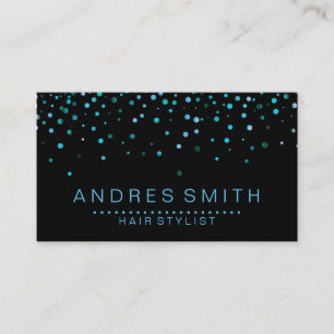 Black Blue Glitter Faux Foil Confetti Hair Stylist Business Card