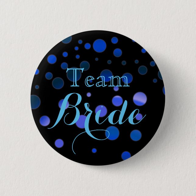 Black Blue Glitter Wedding Team Bride 6 Cm Round Badge (Front)