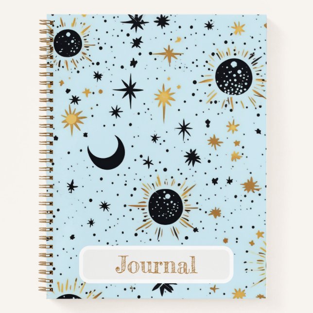 Black, Blue Gold Celestial Sun Moon Stars Journal (Front)