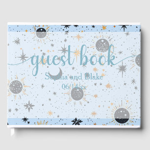 Black Blue Gold Celestial Sun Moon Stars Wedding Guest Book