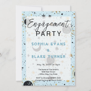Black Blue Gold Celestial Wedding Engagement Party Invitation