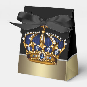 Black Blue Gold Crown Prince Baby Shower Favour Box