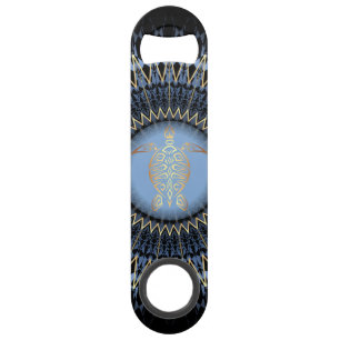 Black Blue Gold Mandala Turtle Coastal
