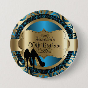 Black, Blue & Gold Metallic - 00th Birthday 7.5 Cm Round Badge