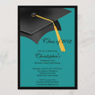 Black Blue Grad Cap Graduation Party Invitation