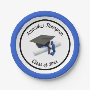 Black Blue Graduation Cap and Tassel   Custom Paper Plate