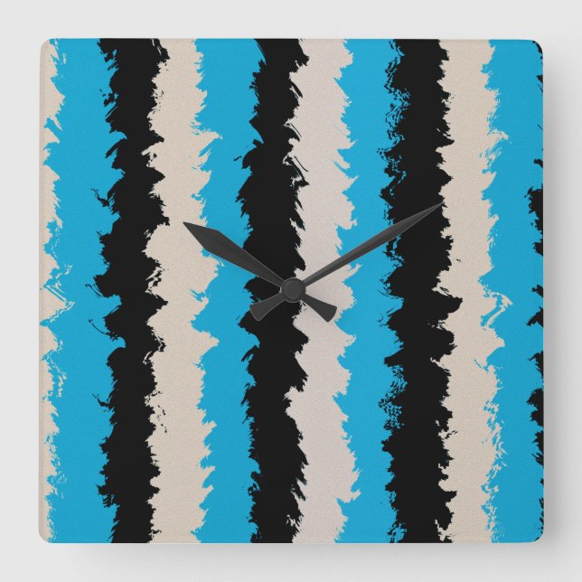 Black Blue Gray Abstract Stripe Pattern Square Wall Clock (Front)