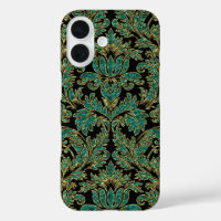 Black Blue-Green & Gold Vintage Floral Damasks