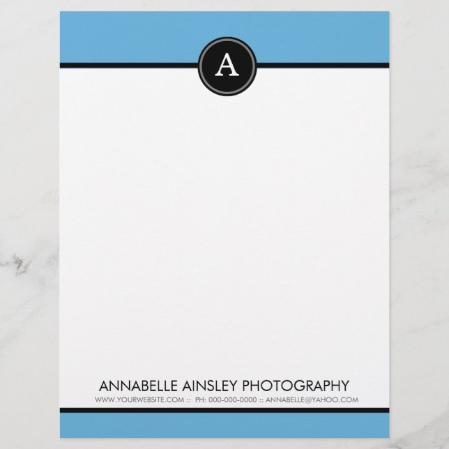 Black & Blue Green Monogram Letterhead (Front)