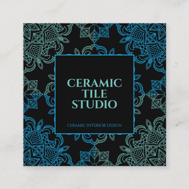Black Blue Green Seamless Mosaic Square Business Card (Front)