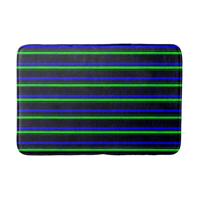 Black Blue Green Stripes Bath Mat (Front)