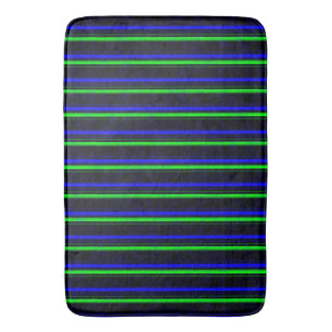 Black Blue Green Stripes Bath Mat
