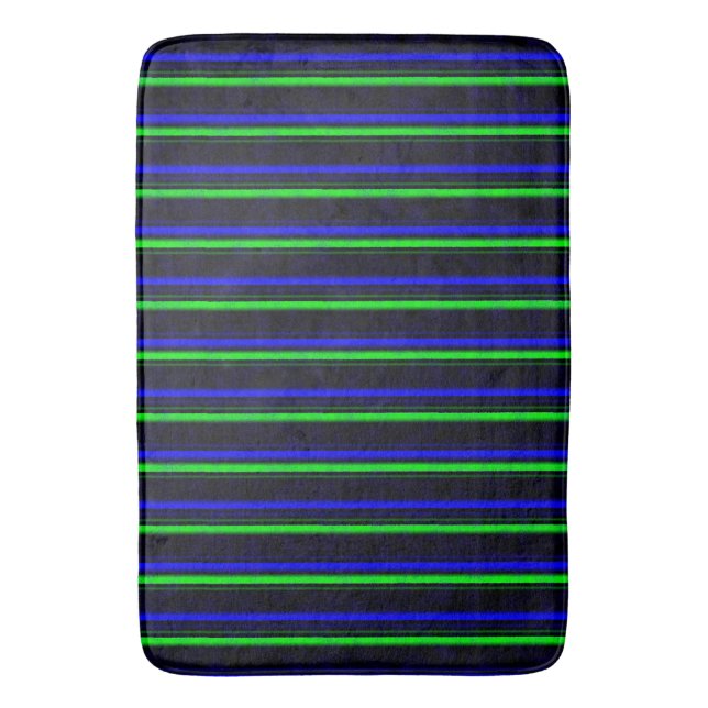Black Blue Green Stripes Bath Mat (Front Vertical)
