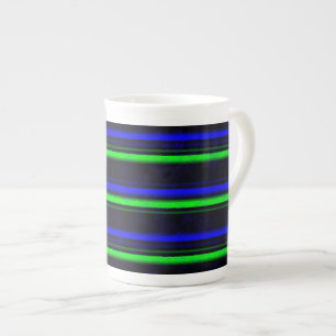 Black Blue Green Stripes Bone China Mug