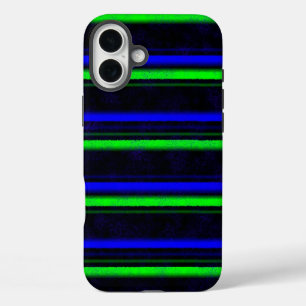 Black Blue Green Stripes iPhone 16 Plus Case