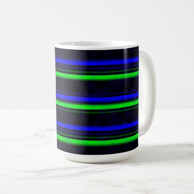 Black Blue Green Stripes Coffee Mug (Front Right)
