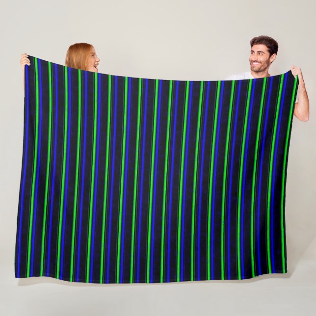 Black Blue Green Stripes Fleece Blanket (In Situ)
