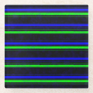 Black Blue Green Stripes Glass Coaster