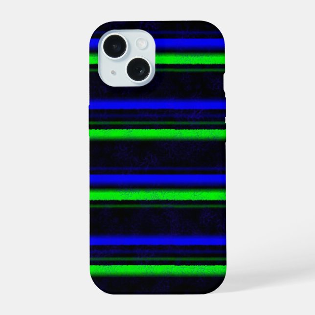 Black Blue Green Stripes iPhone 15 Case (Back)