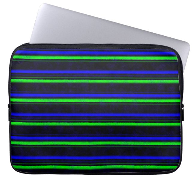 Black Blue Green Stripes Laptop Sleeve (Front)