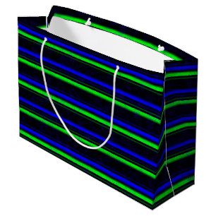 Black Blue Green Stripes Large Gift Bag