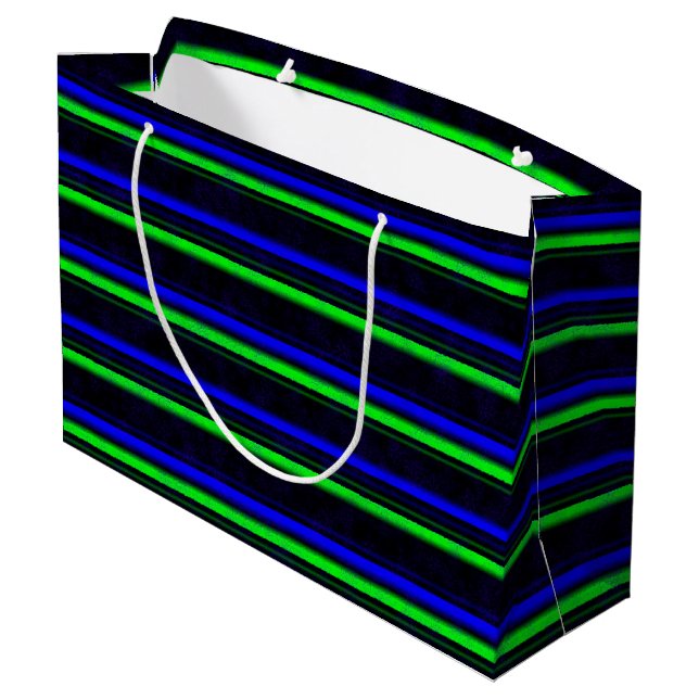 Black Blue Green Stripes Large Gift Bag (Back Angled)