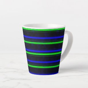 Black Blue Green Stripes Latte Mug
