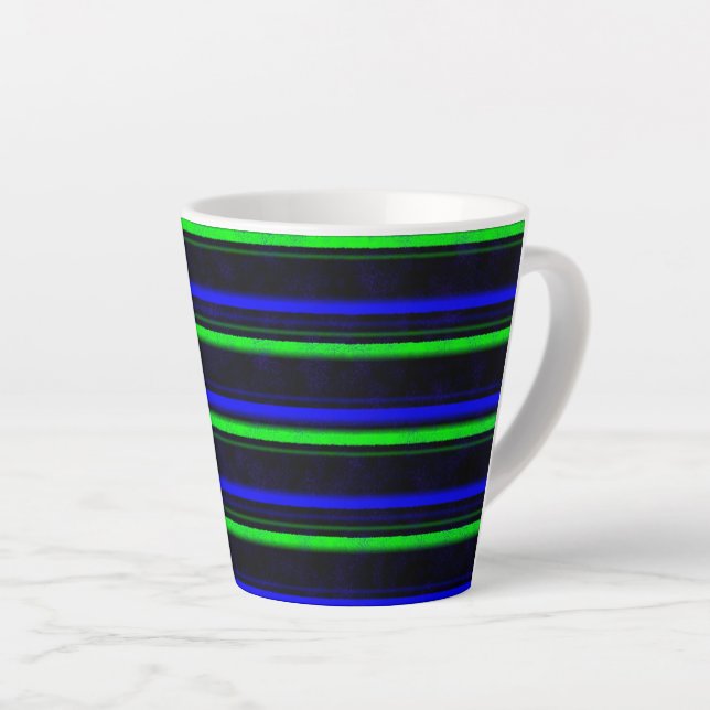 Black Blue Green Stripes Latte Mug (Right Angle)